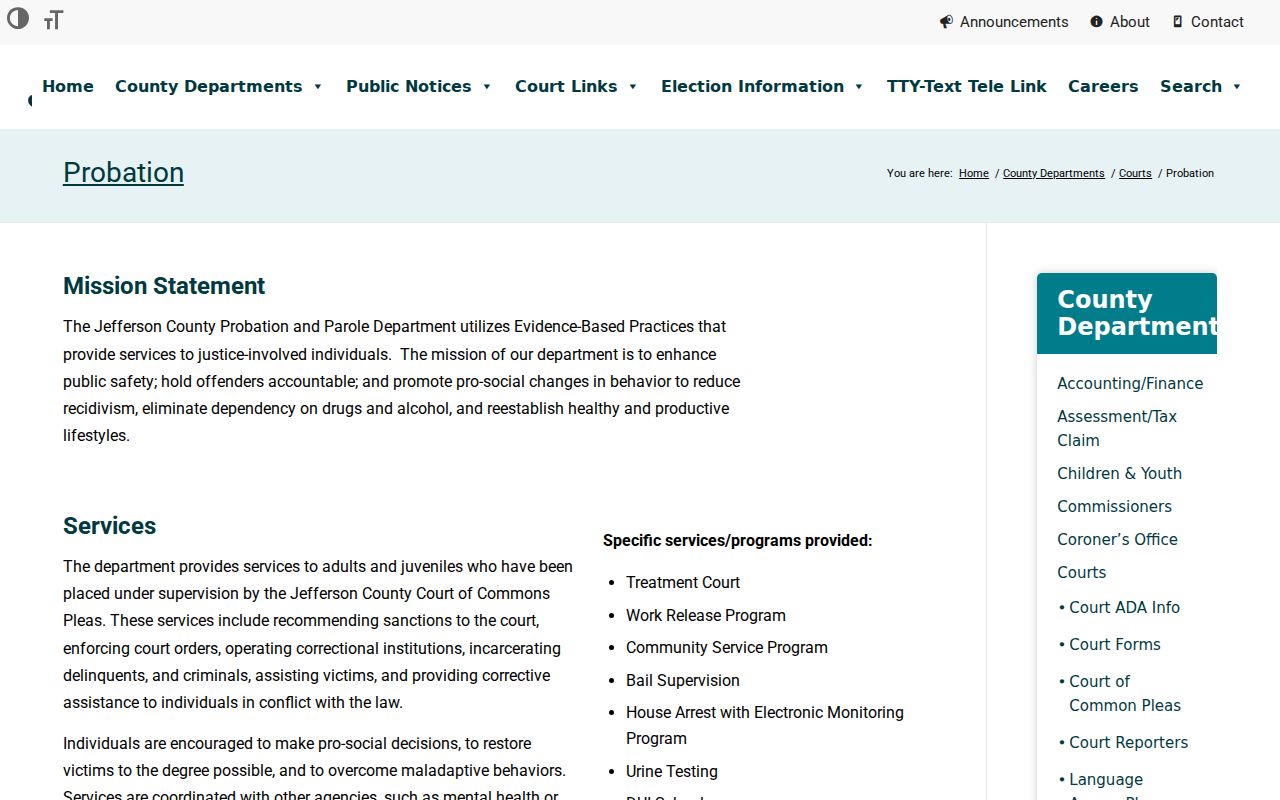 Brookville criminal history Jefferson County probation record programs