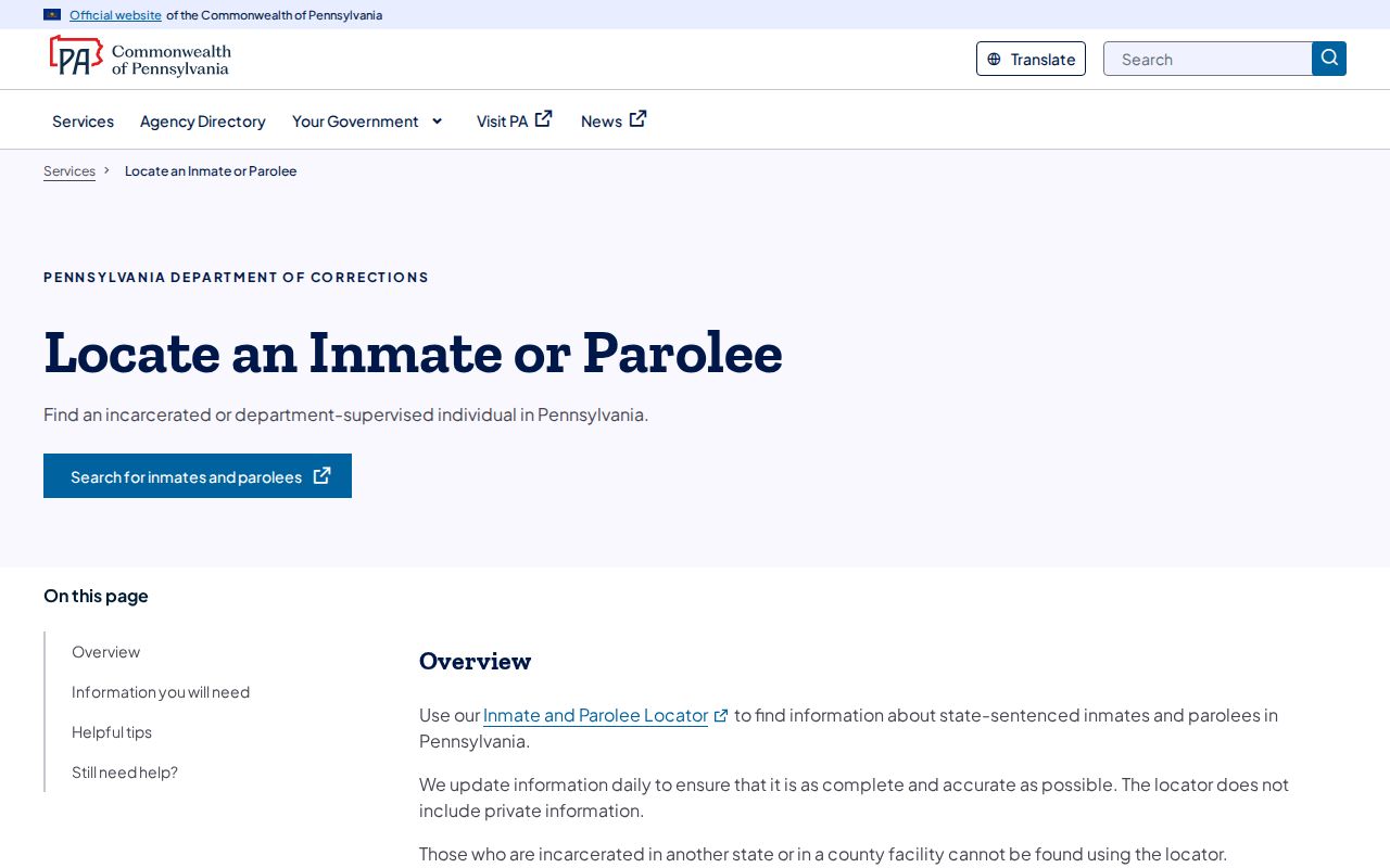 PA DOC scope instructions for Jefferson County arrest searches
