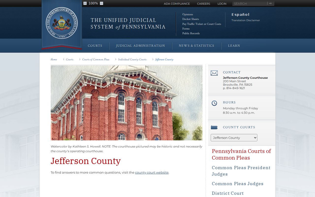 Jefferson County Court of Common Pleas criminal case access page