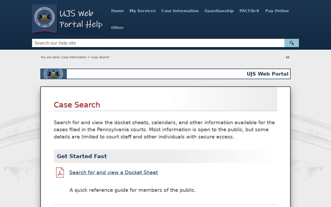 Official UJS help for Jefferson County criminal case searches
