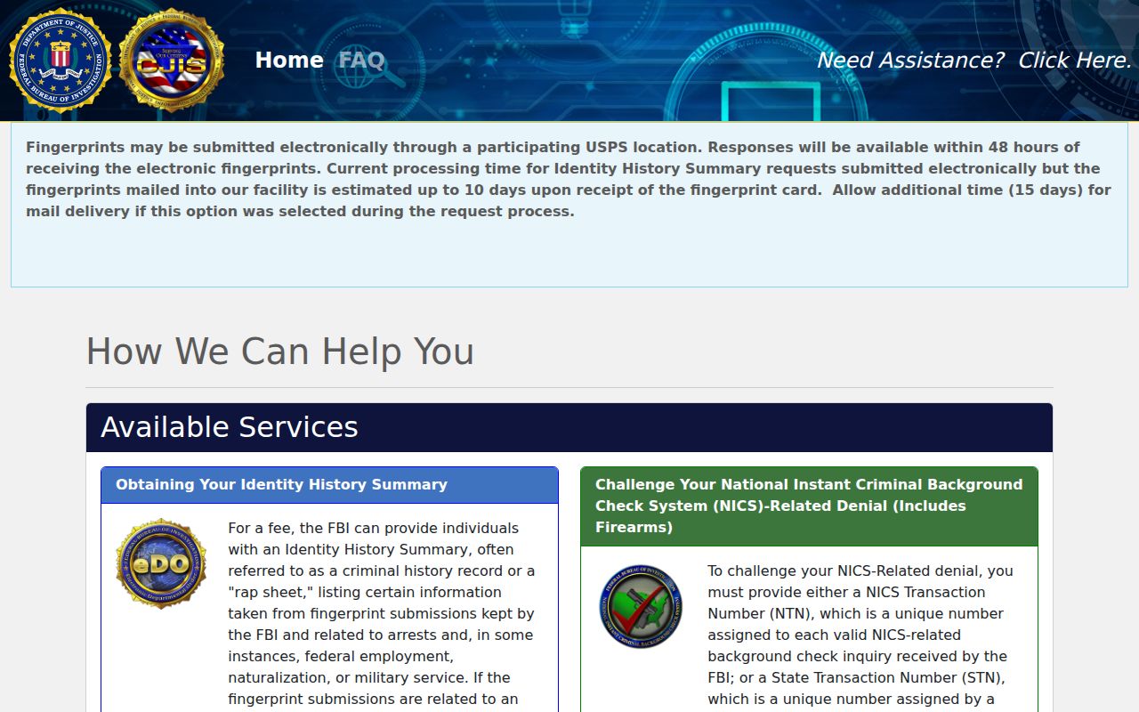 Jefferson County criminal history FBI identity history portal