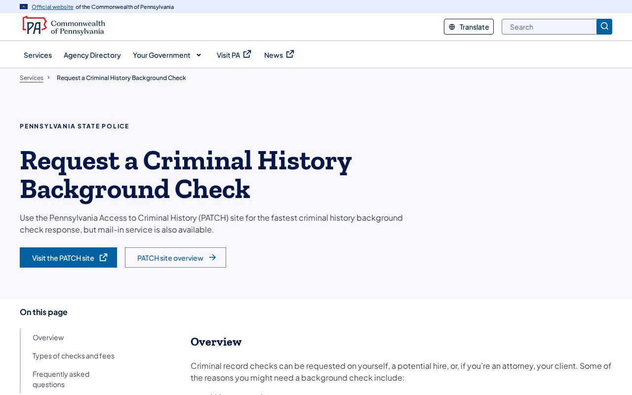 Jefferson County criminal history Pennsylvania State Police check options