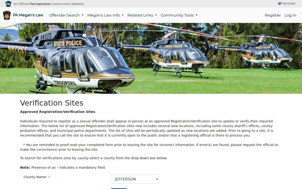 Jefferson County sex offender registration verification site